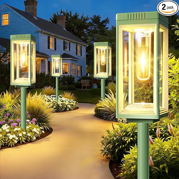 WdtPro Tall Solar Pathway Lights Outdoor, 2 Pack Outdoor Solar Lights for Yard, Auto On/Off, Up to 15 Hours Runtime, Solar Light for Yard Path Lawn Walkway, Warm White