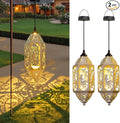 Big Outdoor Solar Lanterns Waterproof Garden Gifts for Women Mom Fairy Moon 12.4‘’ Metal Garden Lanterns Hanging Light for Patio Backyard Decorations, Mothers Day Birthday Gifts (Gold White,2Pack)