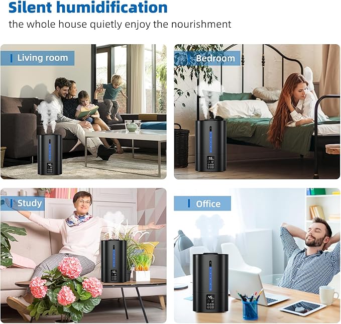 6L Humidifiers for Bedroom Large Room Home, Cool and Warm Humidifier for Plants Mist Top Fill Desk Humidifiers Essential Oil Diffuser, Quiet Humidifier with Adjustable Mist,360°Nozzle-Midnight Black