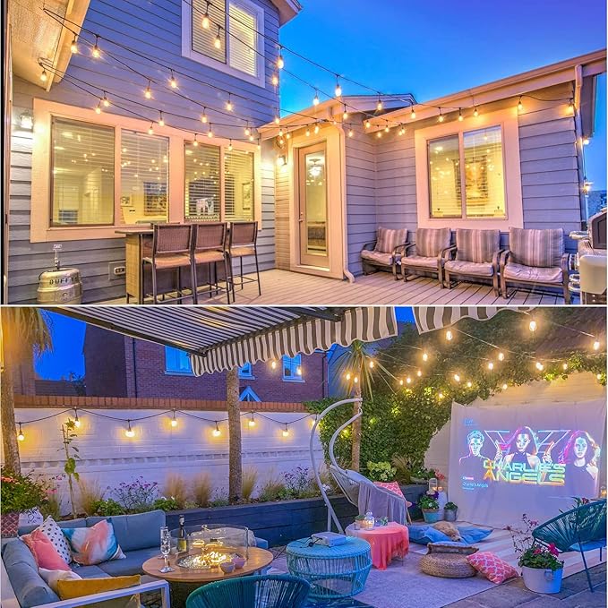 Mlambert 96FT LED Outdoor String Lights, Dimmable Waterproof Patio Lights with 30+3 Shatterproof Edison Vintage Bulb for Outside Backyard Porch Garden