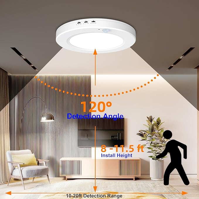 Motion Sensor Ceiling Light Hardwired, 7.5 Inch 3000K 4000K 6000K Selectable LED Flush Mount Ceiling Light Fixture with Timer, 15W Motion Sensor Light Indoor for Closet Hallway Laundry Stairs