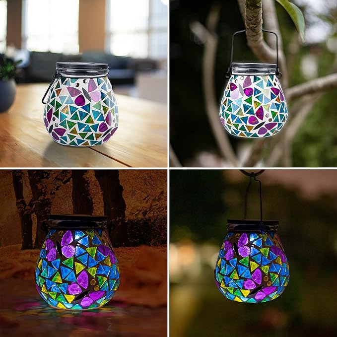 Bshine Butterfly Solar Lantern Outdoor Hanging Waterproof, Mosaic Butterfly Solar Light Indoor Valentine's Day Decor Table, Garden Decor for Yard Outside, Path, Lawn, Birthday Gift for Mom Women