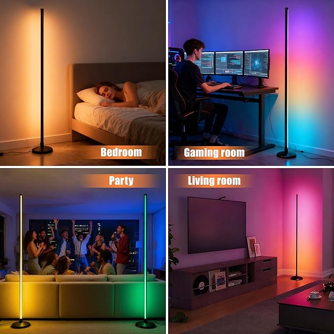 Led Corner Lamp – Bonus RGB TV Backlight – RGBIC Corner Floor Lamp with 16M+ Colors, 300+ Effects, Music Sync, 5V/2A Adapter, Perfect Ambient Lighting for Living Room, Bedroom & Gaming Setup