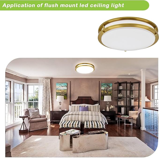 hykolity 10 inch Flush Mount LED Ceiling Light Fixture, 17W 1100lm, 2700K/3000K/3500K/4000K/5000K Adjustable Ceiling Lights, Gold Saturn Dimmable Lighting for Hallway Bathroom or Kitchen