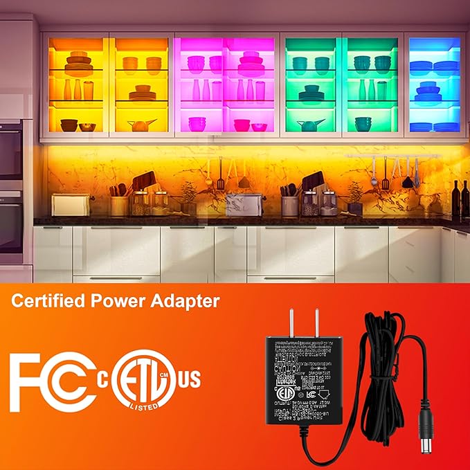 maylit 10 PCS RGB Under Cabinet Lighting Kit, App and Remote Control Led Strip Lights, Music Sync Color Changing Led Lights with ETL Listed Power Adapter, for Cabinet, Counter, Shelf, Bookcase,16.4ft