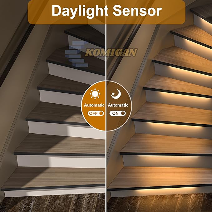 Motion Sensor with Daylight Sensor Sync Light Up Type LED Stair Lighting Kit SSL-0516, Suilt for 20-40inches Wide Indoor Staircase (Warm White 3000K, 12 Stairs)