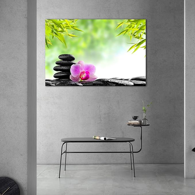GUTTATY Zen Wall Art Decor, Modern Bathroom Zen Decor Wall Art, Canvas Wall Art for SPA Zen Room Decor, Green Bamboo Leaves and Pebble Relaxing Zen Art Prints for Office & SPA Wall Decor 28x40 Inches