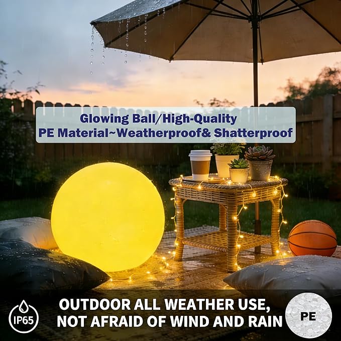 20-inch Large LED Globe Orb Light, Rechargeable LED Ball Light, Dimmable 16 RGB Colors Globe Floor Lamp w/Remote, Indoor/Outdoor Waterproof Glowing Orb Mood Lamp for Home Garden Patio Party