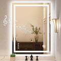 STARLEAD Led-Bathroom-Mirror-with-Lights, 24"X32" Wall-Mounted with 3 Colors Dimmable Light, Bluetooth Speaker, Anti-Fog, Memory, Tempered Glass, Front & Backlit (Horizontal/Vertical)