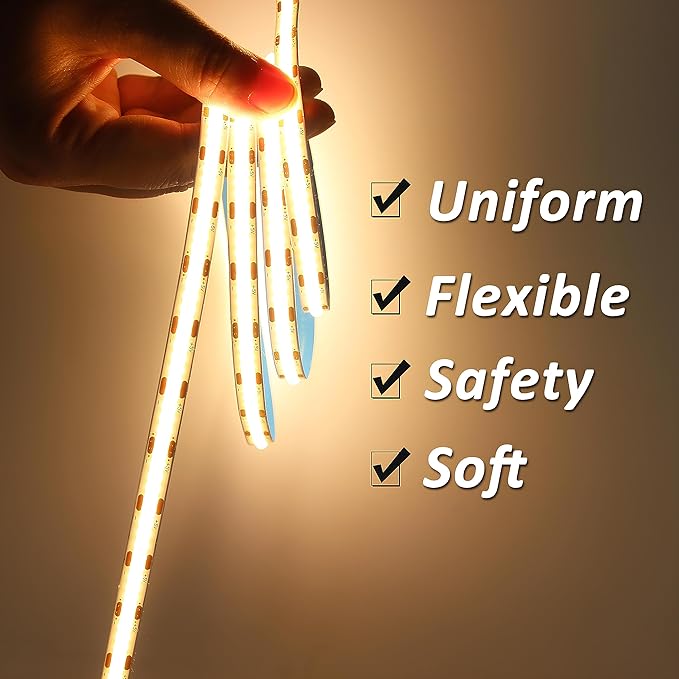 Led Strip Lights 5V USB 6.56ft/2m 640 LEDs Touch stepless Dimmable COB LED Strip Light 3000K Warm White 10W Flexible led Lights for Bedroom Kitchen, DIY Lighting Room Decor 5V LED TV Lights