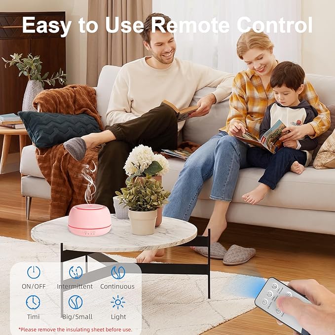 300ML Essential Oil Diffuser with 7 Color LED Light, Remote, 4 Timers, Auto-Off, Ultrasonic Aromatherapy Diffuser for Office, Bedroom, Yoga, Home
