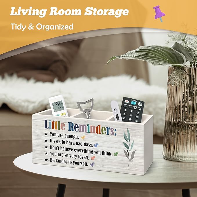 Little Reminders Inspirational Pen Holder Organizer for Desk Accessories, Positive Gifts, Mental Health Motivational Wooden Box Sign Desk Decorations for Home Bedroom Office Decor