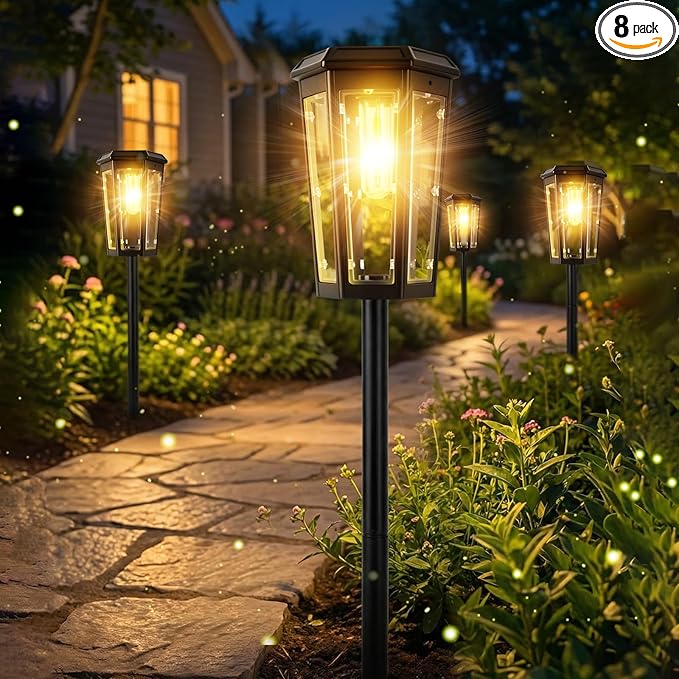 echosari 8 Pack Solar Pathway Lights Outdoor, Waterproof Solar Lights Outdoor, Auto On/Off, Long-Lasting Solar Powered Garden Lights Driveway Lights for Yard Path Landscape Walkway Lawn (Warm White)