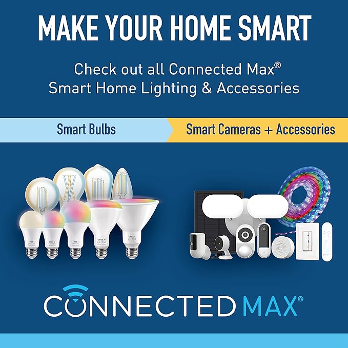 Cree Lighting Connected Max Smart Led Bulb A19 60W Tunable White + Color Changing, 2.4 Ghz, Works with Alexa and Google Home, No Hub Required, Bluetooth + WiFi, 1Pk