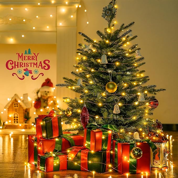 JMEXSUSS 400 LED Fairy Lights Plug in, 132 ft 8 Modes Remote Control Twinkle String Lights with Wheel, Warm White Christmas Lights Indoor Outdoor Waterproof for Bedroom Christmas Decor