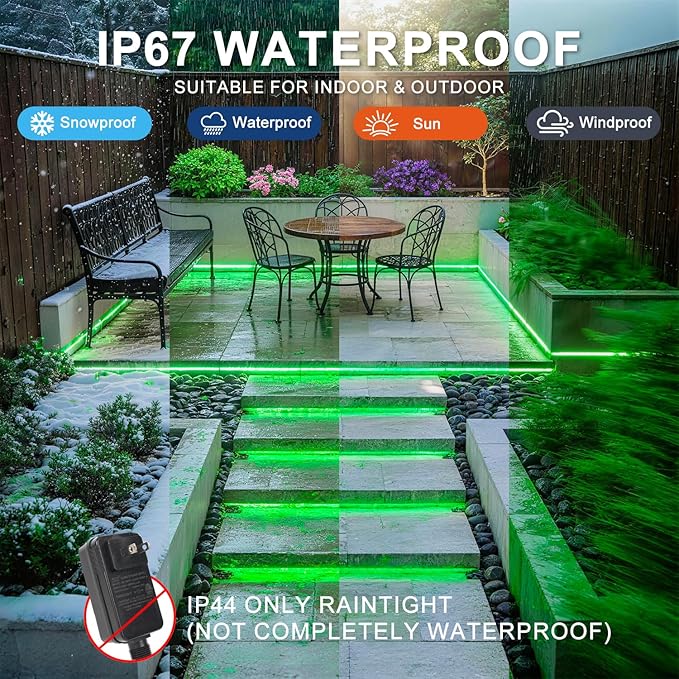 OMIKA Green 33FT COB LED Strip Lights Outdoor Waterproof, 3200 LED Plug in Strip Light PVC Casing Tape Light Flexible with Self-Adhesive Timer Dimmable for House Garden Camping DIY
