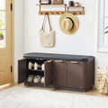 43.3''W Fluted Entryway Shoe Storage Bench with 4 Doors and Adjustable Shelf, 2-Tier Entry Bench Seat with Shoe Storage and Cushion, Shoe Cabinet Bench for End of Bed, Foyer - Espresso