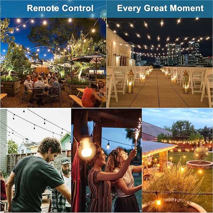 Lightdot 96FT Outdoor RGB String Lights - Dimmable Color Changing LED Patio Lights with Remote, Waterproof Commercial Grade for Cafe, Bistro & Backyard, ETL Listed