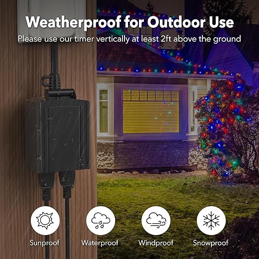 BN-LINK 24 Hour Heavy Duty Mechanical Timer, Outdoor Timer Outlet Waterproof with 30 Minutes Intervals, 2 Grounded Outlets for Christmas Lights Pool Pump,15A 1/2HP, ETL Listed