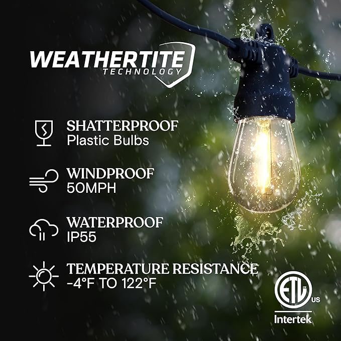 Brightech Ambience Pro USB Powered String Lights - 24 Ft Commercial Grade Waterproof String Lights - Outdoor Shatterproof Patio Lights for Camping, Backyard, Porch, Christmas - 1W 12 Bulbs, Warm White