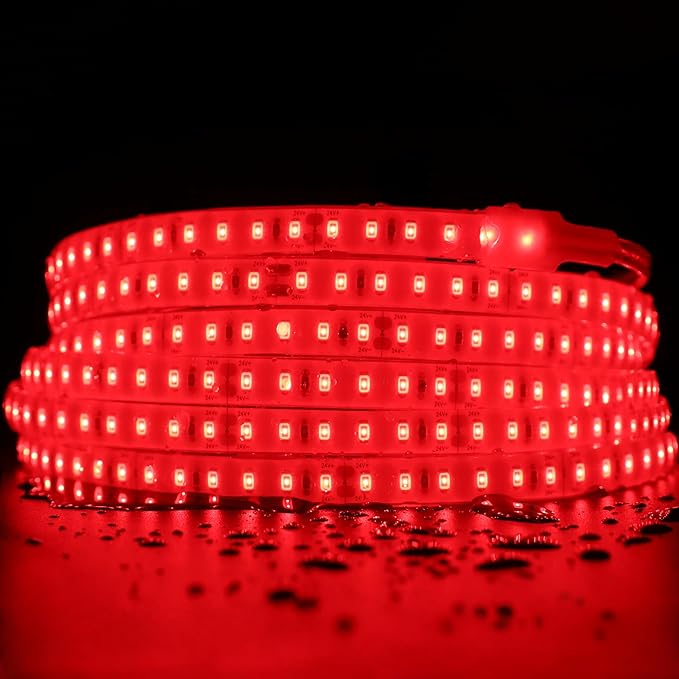 DC24V 630nm Red LED Strip for Sauna Lighting, Flexible Cuttable Dimmable Long 5m 16.4ft 600 LEDs Heat-Resistant IP68 Waterproof Chromotherapy Sauna Light Tape (Ordinary Red)