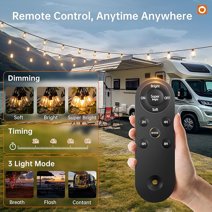 addlon 54FT(48+6) Solar String Lights Outdoor Waterproof with USB Port & Remote Control Dimmable Solar Patio Lights IP65 Solar Powered Edison LED Bulbs for Outside Bistro Camping