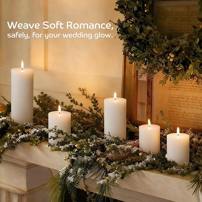 Battery Operated Candles with Remote, LED Flameless Real Wax Pillar Candles Set of 4, Timer Function, Safe Home Décor for Living Room, Bedroom, and Dining Table, White