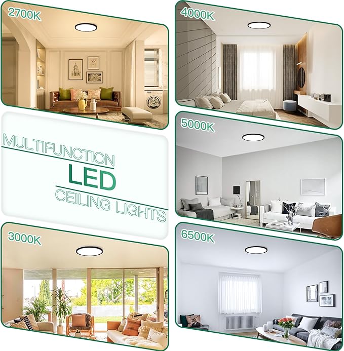 Brightever Black Flush Mount Ceiling Light, 7 Inch 12W, Super Slim 0.67 Inch 1200LM LED Ceiling Light Fixtures, Dimmable & 2700K/3000K/4000K/5000K/6500K 5 Color in One Ceiling Lamp for Closet, 2 Packs