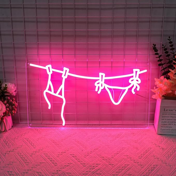 Bikini LED Neon Wall Light, Summer Coastal Beach Decor Sign, Coconut Girl Aesthetic Art for Bathroom Laundry Room Bedroom Cowgirl Style Accent 15″ x 8.36″