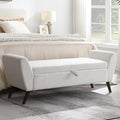 60'' Modern Upholstered Storage Ottoman Bench with Mid-Century Wood Legs, Entryway Bench with Hidden Storage for Living Room, Bedroom, and End of Bed, Comfort Padded Seat (B-White)