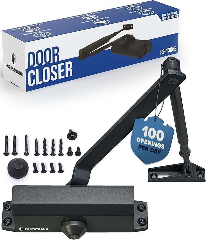 Automatic Door Closer (Black), FS-1306B Residential Hydraulic Auto Door Closer, Grade 3 Self Closing Spring Hinge, UL Listed & ADA Soft Closers No Slam, for Home & Interior Garage Doors Closure
