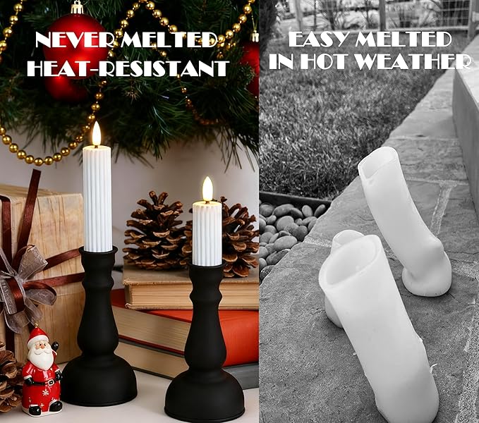 Aroparc Flickering Flameless Battery Operated LED Candles,Realistic All-Metal Candle Lights No-Melted, Room Decor, Home Decor - Matte 2pcs Short