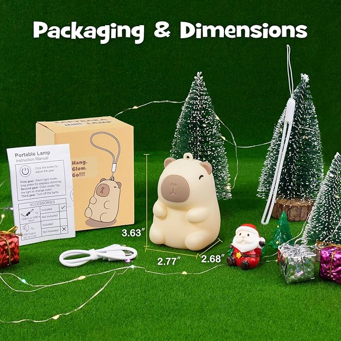 Capybara Night Light Squishy Silicone Nursery Breastfeeding Nightlight with Dimmable Warm White & RGB Color Modes Cute Capybara Lamp Rechargeable Touch Bedside Desk Animal Lamp for Bedroom Dorm Decor