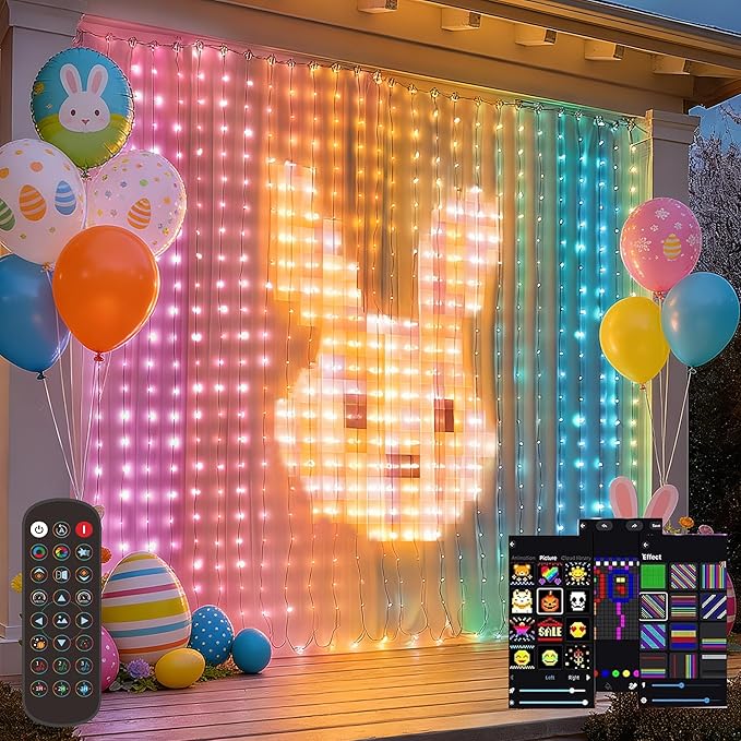 Dazzle Bright Smart Curtain Lights, 400LED 6.6FT x 6.6FT Color Changing Valentine's Day Christmas Lights with Remote & APP, Dynamic DIY Fairy String Lights for Indoor Outdoor Bedroom Decorations