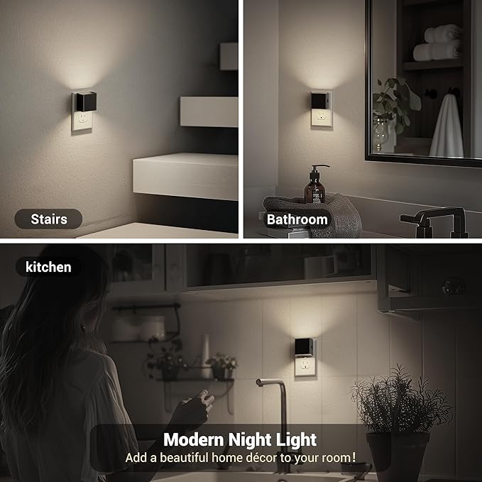 JandCase Night Light, Automatic Night Lights Plug into Wall, 2 Pack Modern Night Lights with Auto Light Sensor, 5000K Brightness Adjustable Nightlight for Kids Bathroom Hallway Kitchen Bedroom Decor