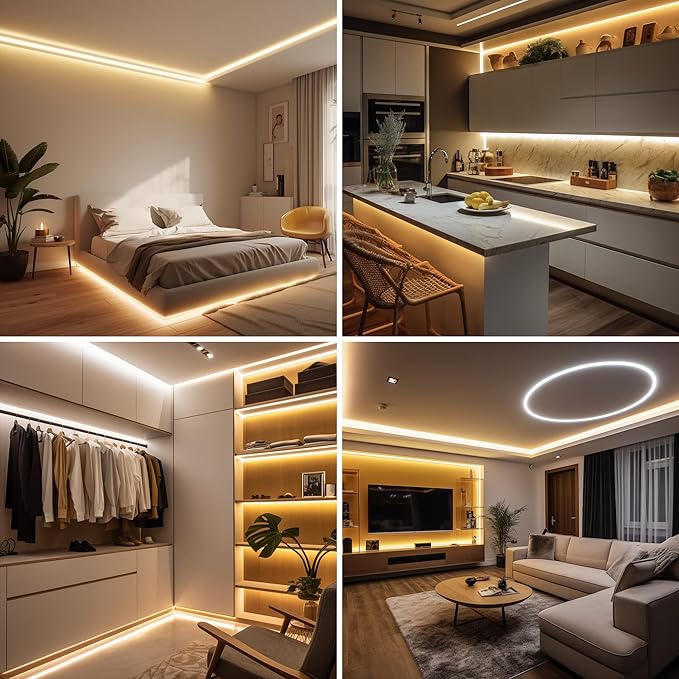 COB LED Strip Light Warm White, High Bright LED Lights with 2400LEDs, RF Remote and UL Power Supply, 2700K Dimmable LED Rope Lights for Mirror, Bedroom, Kitchen, DIY Home Decoration