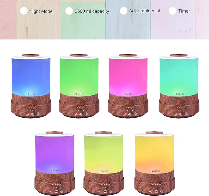 BlueHills Premium 2500 ML Set of 3 Extra Large Essential Oils Diffusers for Big Rooms High Mist Output XL Huge Capacity Adjustable Cool Mist Great Gift – Value Pack of 3 White Dark Wood and Design