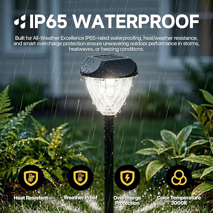 Ensenior Solar Pathway Lights Outdoor - 14.17" Height, 6500K LED Landscape Garden Lights, IP65 Waterproof, Tool-Free Auto ON/Off for Garden Yard Patio Walkway Landscape, 12-Pack