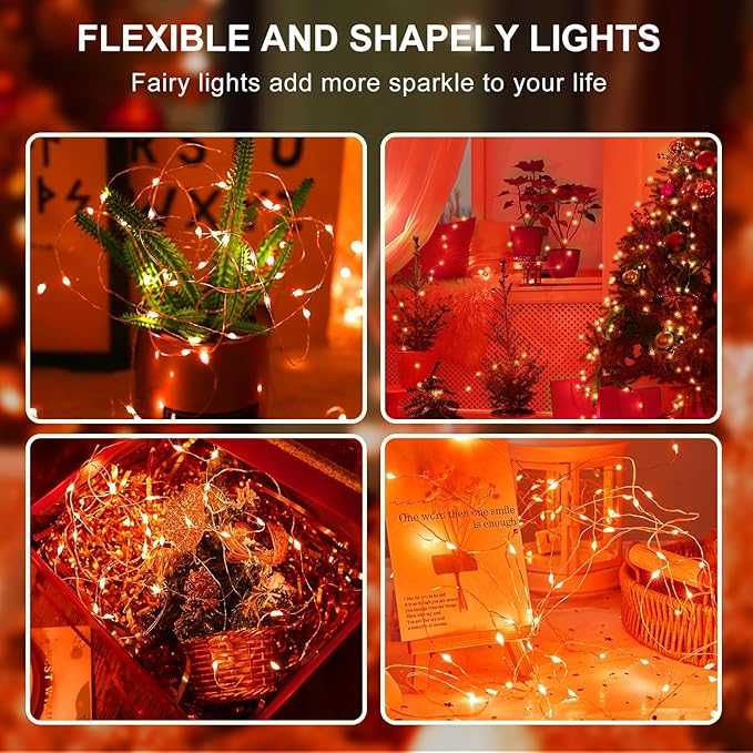 Aogist 24 Pack Fairy Lights 3 Modes 7ft 20 LED Waterproof,Battery Operated Silver Wire Firefly Starry Moon Mini String Lights for Mason Jars Christmas DIY Crafts Wedding Party Bedroom,Orange
