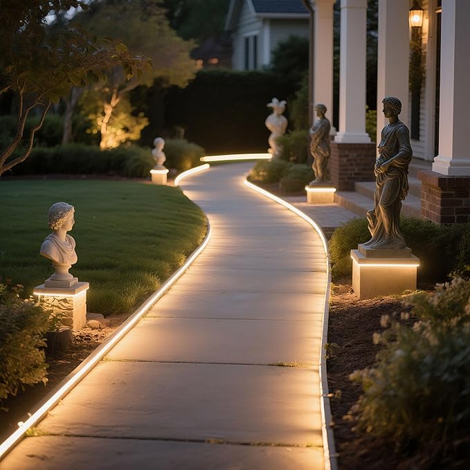 DELight AC 110-120V Waterproof IP65 Retro 2700K Warm White 150ft Ceiling Neon Rope Lights with Remote Control Dimmable Cuttable Flexible LED Strip Lights Outdoor Patio Lawn Roof DEL-D150W
