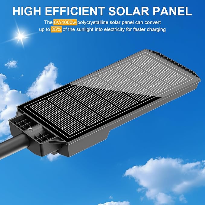 loyoele Solar Street Light with Pole Mount, Dusk-to-Dawn Outdoor LED, 300000 LM, 7000K IP67 Waterproof, Adjustable Modes, for Yard, Parking Lot, Street, Pathway
