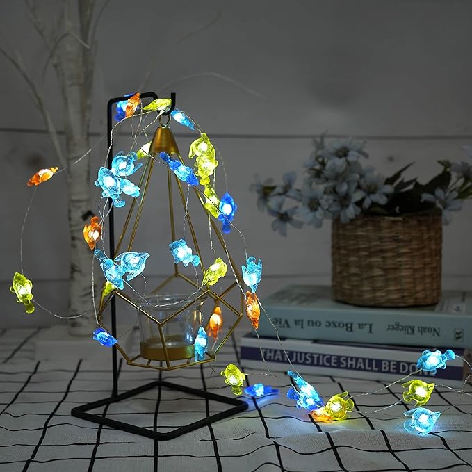 Decorman Tropical Fishes Decorative String Lights, 14ft 40 LED 8 Modes Cool White Weatherproof Battery Operated Ocean Theme Lights for Bedrooms Parties Weddings Gardens with Remote and Timer