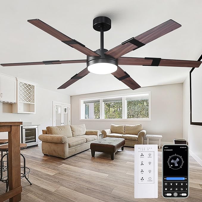 Smart Ceiling Fans with Lights and Remote & APP Control, 60 Inch Farmhouse Ceiling Fans for Living Room Bedroom, 6-Speed Reversible DC Motor, Dimmable LED Light, 3CCT, Ventilador de Techo con Luz