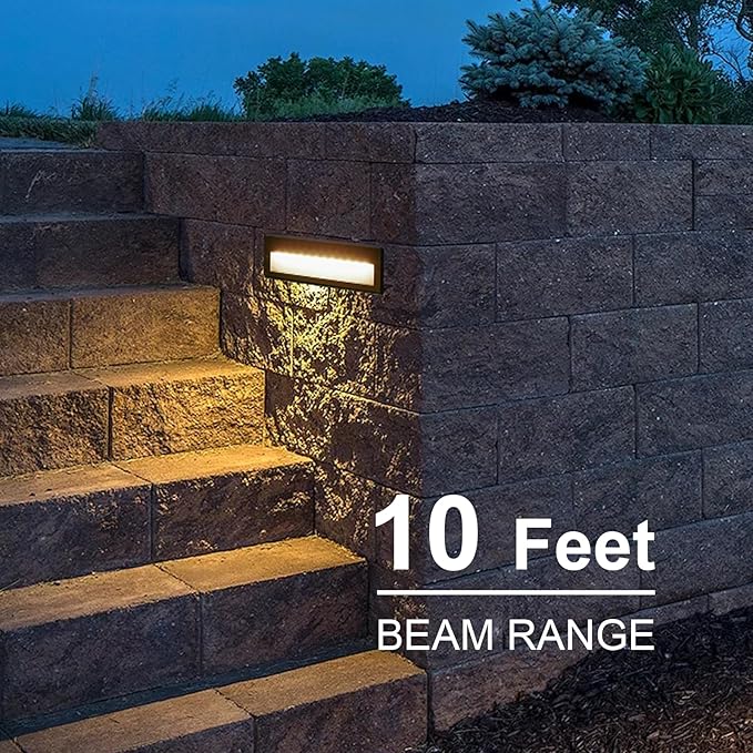 GOODSMANN Low Voltage Step Lights Kits 10.6 Inch Outdoor 12V AC Landscape Stair Lights Wired 8PK 6W LED Electric Outdoor Deck Lighting Black Metal 122 Lumens 3000K Warm White with Cable Connectors