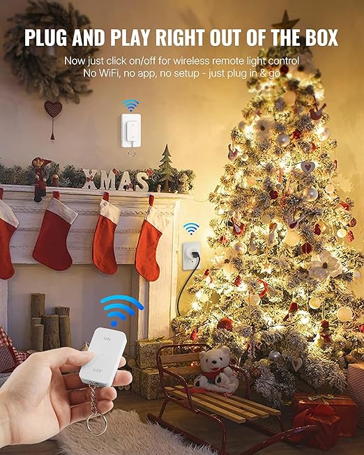 Remote Control Outlet Wireless Wall Mounted Light Switch, Wireless On Off Remote Outlet Switch with Magnetic Base, 100ft RF Range, 15A/1875W, Two Switches for One 0utlet W09RC2106