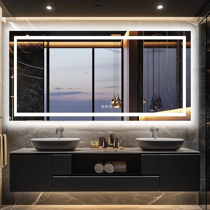 Antok 36"x 72" LED Bathroom Mirror with Lights, Anti-Fog, Dimmable, Lighted Vanity Mirror with Tempered Glass, Memory Function, 11 Light Modes, Safe Use, Horizontal, Vertical, Wall Mount