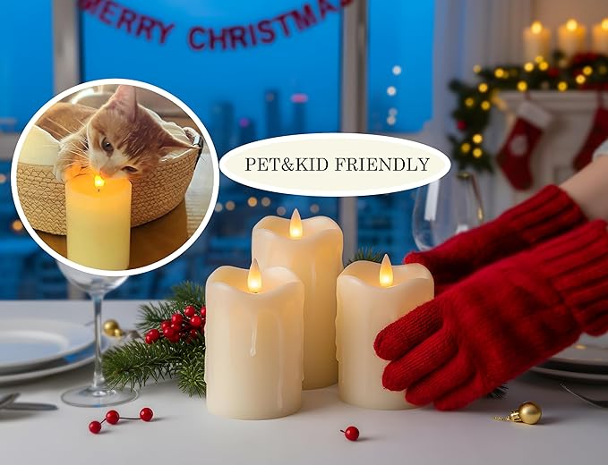 Flameless Pillar Candles Flickering with Remote Timer, Battery Operated LED Candles Up to 400 Hours, 3D Moving Flame Real Wax Candles. (Ivory with Dripping Tear)