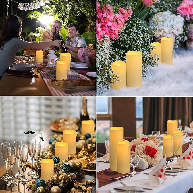 Set of 24 Waterproof Outdoor Flameless Candles, LED Candles with 4 Remote and Timer,(H 4" 5" 6" x D 2.2"),for Christmas,Halloween,Wedding,Festival