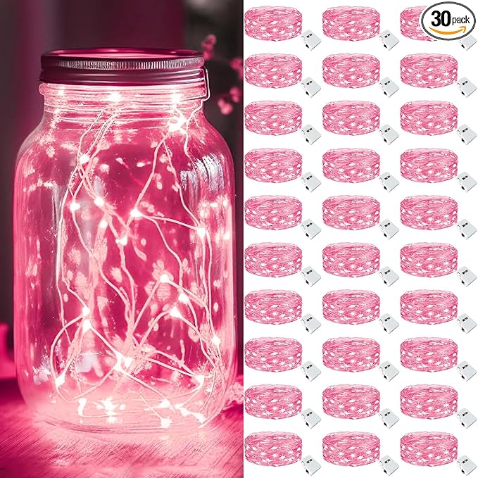 kolpop 30 Pack LED Fairy Lights Battery Operated, Mini Twinkle String Lights Battery Powered Waterproof for Christmas Mason Jars Party,Pink