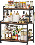 23.6"W Large Kitchen Countertop Organizer,3 Tier Spice Rack Organizer with Adjustable Shelf and 10 Hooks,Wooden Counter Organizer,Space Saving Countertop Shelf Microwave Stand for Kitchen,Coffee Bar